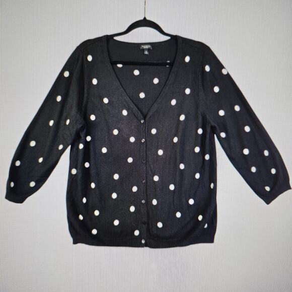 Talbots Womens Polka Dot Button Front Cardigan Size XL Black White Silk Blend - Picture 4 of 9